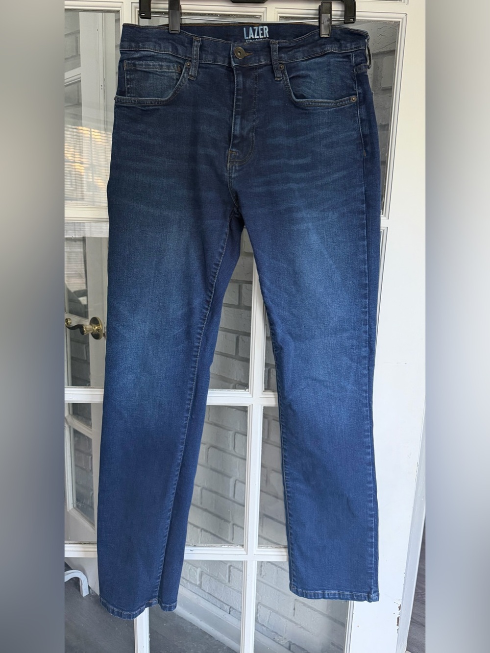 Lazer Straight Fit Jeans 34x34 Men’s Dark Blue Stretch Denim 5-Pocket Zip Button